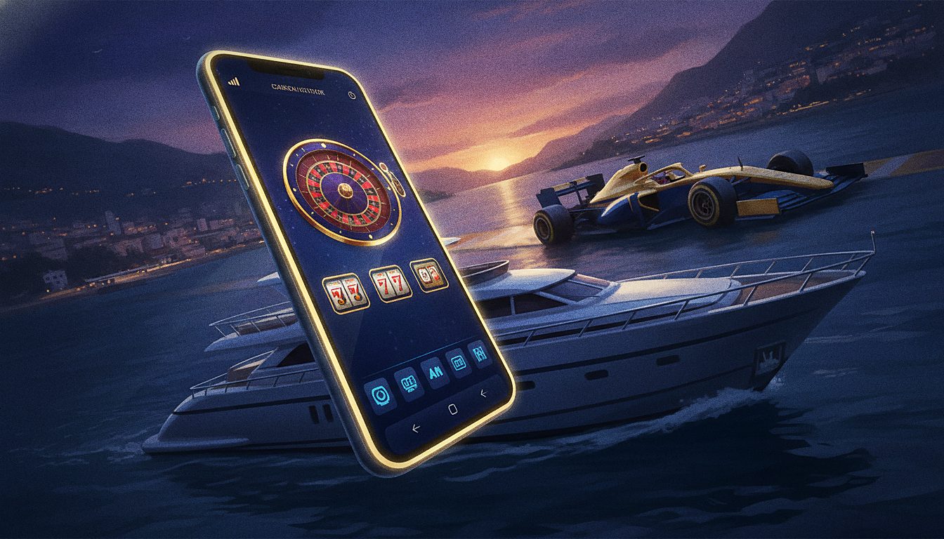 smartphone glowing with a casino game screen, on-the-go theme